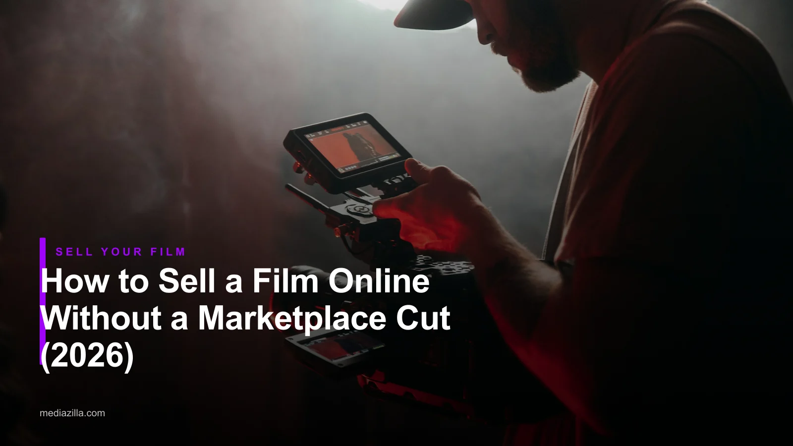 Filmmaker holding a video camera, for an article on how to sell a film online without a marketplace commission