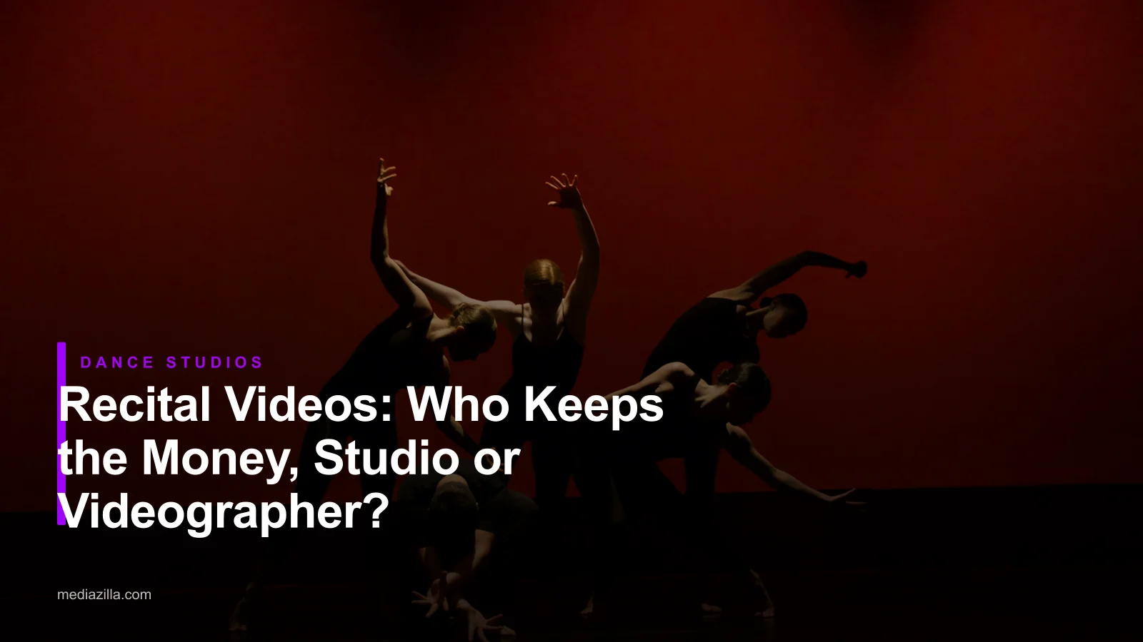 Dancers performing on stage, for an article on how dance studios and videographers split recital video revenue
