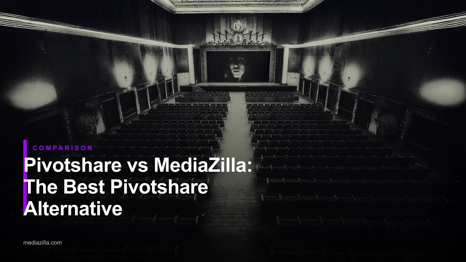 Empty vintage cinema hall, for an article comparing Pivotshare's 30% revenue share with MediaZilla's 0% commission