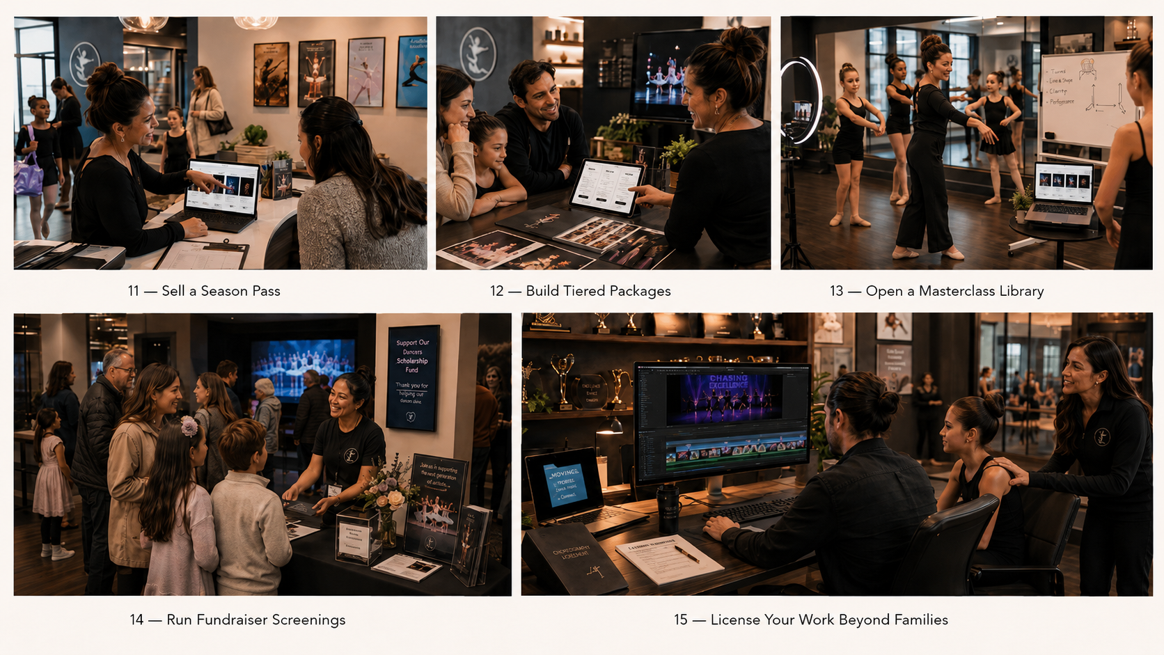 Five ways to turn one recital into recurring revenue: season passes, tiered packages, masterclass library, fundraiser screenings, and licensing beyond families